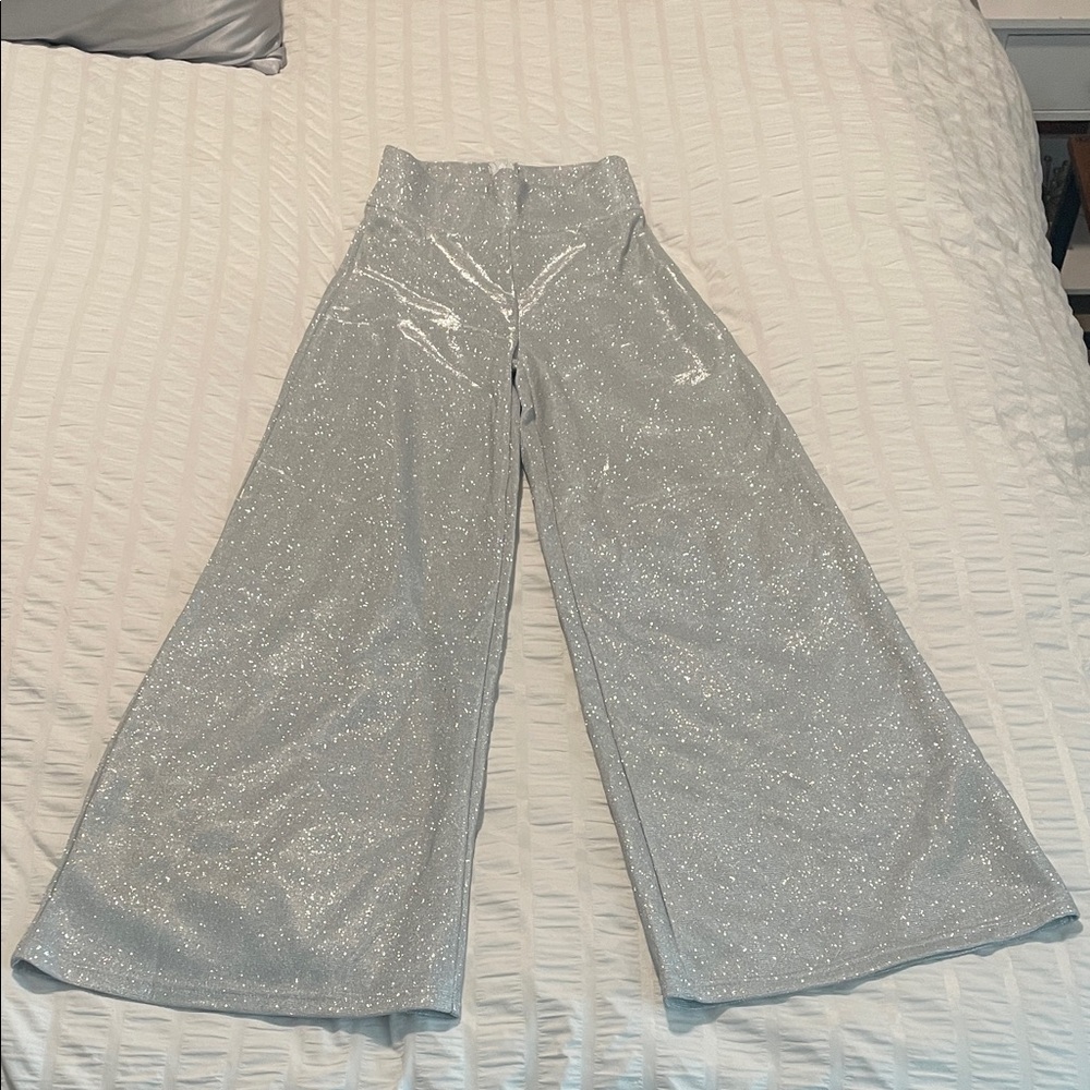 Sparkling Silver Wide-Leg Pants
